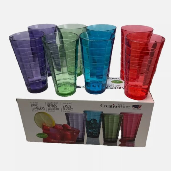 CreativeWare Circus Set of 8, 24 Ounces Tumbler Set, 8 Count Pack of 1, - Picture 1 of 4